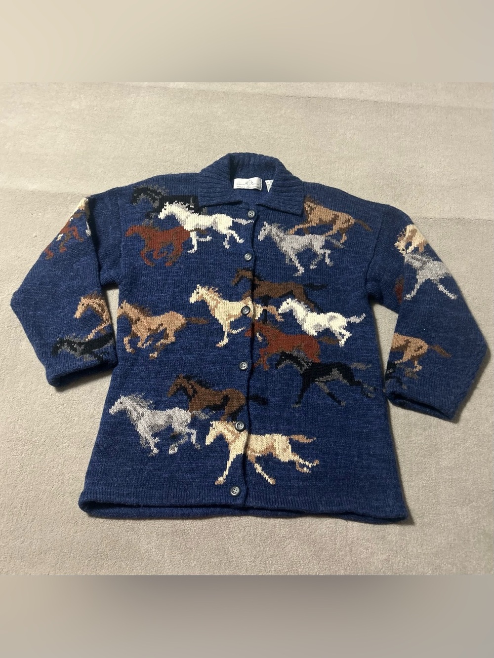 Vintage Design Options Western Horse Button Wool-Blend Cardigan Sweater - Size S